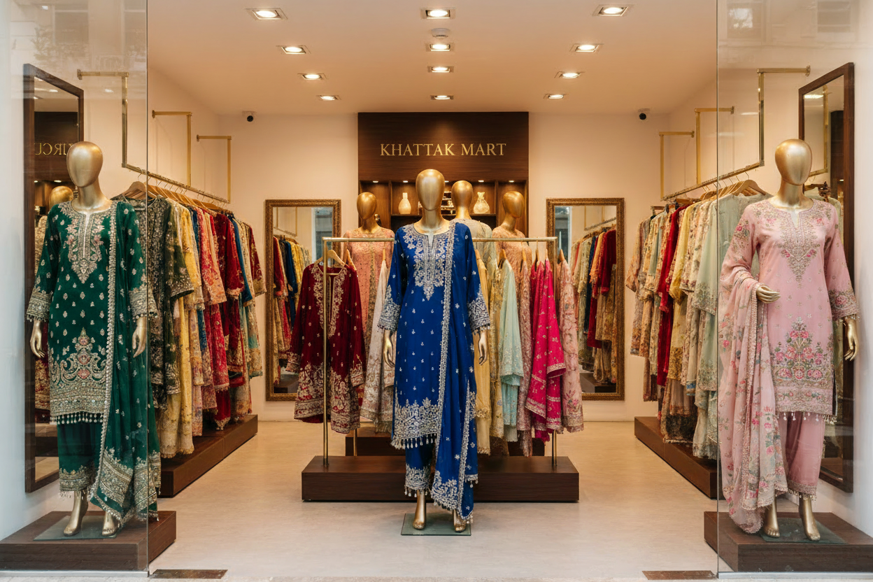 INSTEAD OF ZAHRA COUTURE WRITE KHATTAK MART IN THE IMAGE